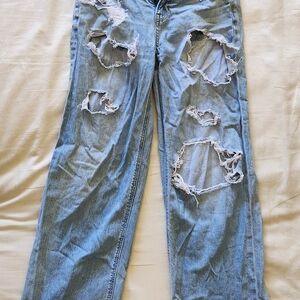 American Eagle Outfitters Light Blue Ripped Straight Leg Jeans